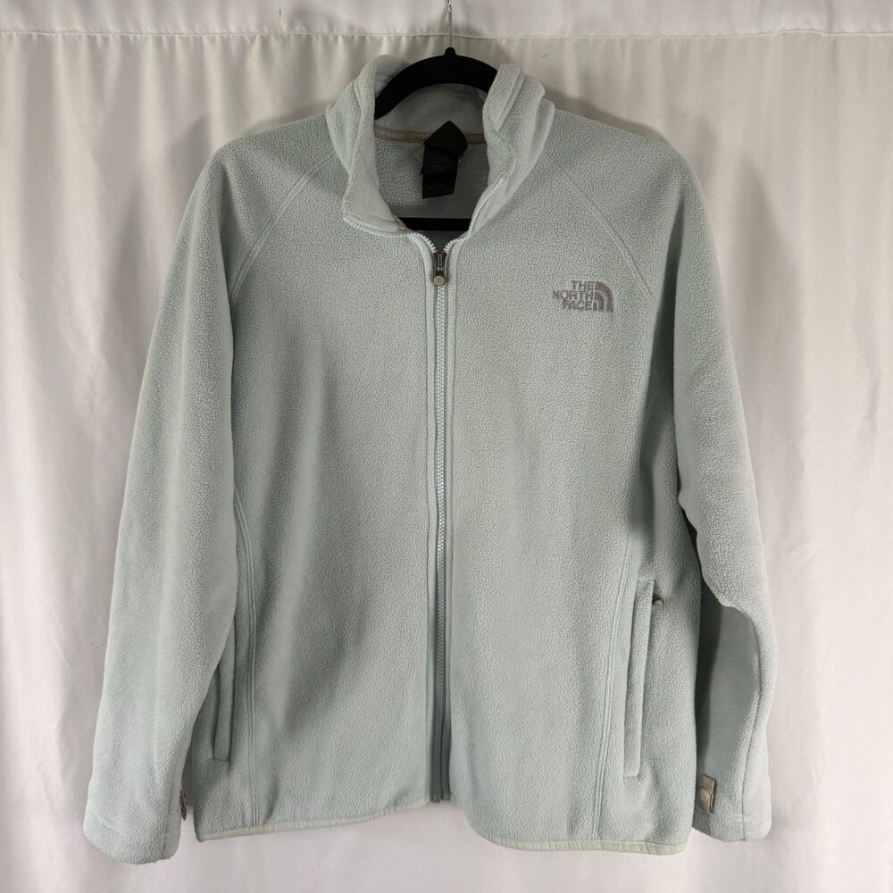 North Face Fleece Jacket Women's Medium Solid Light Blue Full Zip Pockets